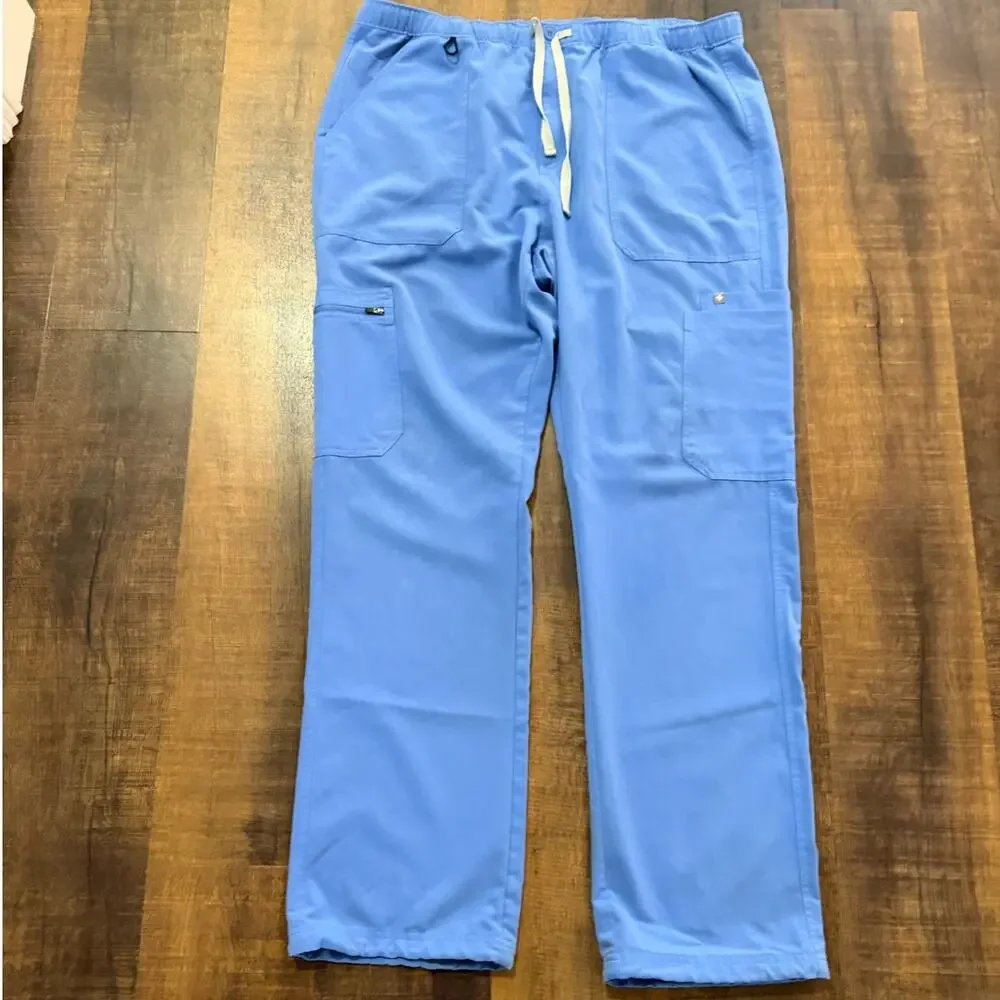 FIGS Cairo Cargo Scrub Pants Ceil Blue Technical Collection Zip Fly Size XXL